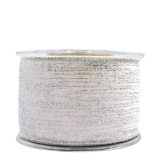 Ribbon 4.5mt, 67mm White Velvet with Silver Brush *ETA Nov